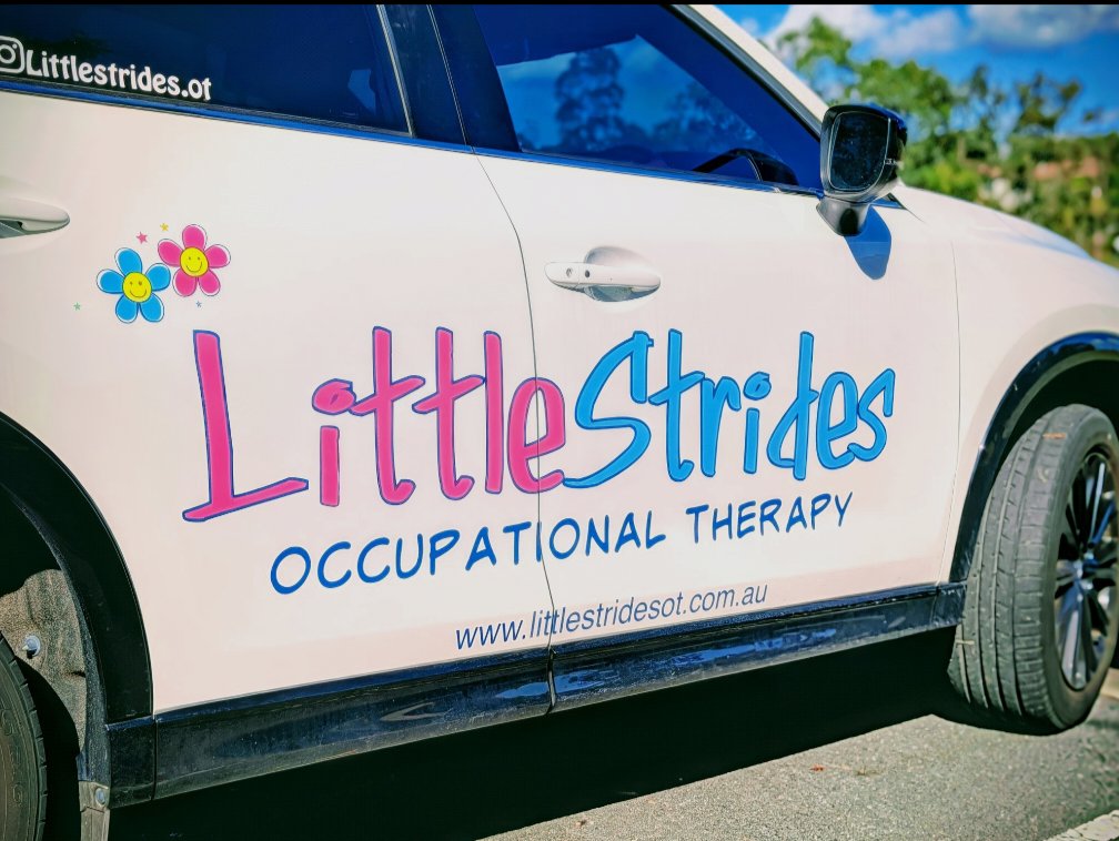 LittleStrides OT car with mobile occupational therapy signage – Gold Coast